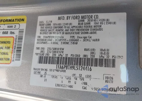 2020 Ford Mustang Ecoboost Fastback from USA, damaged, VIN 1FA6P8TH9L5124416